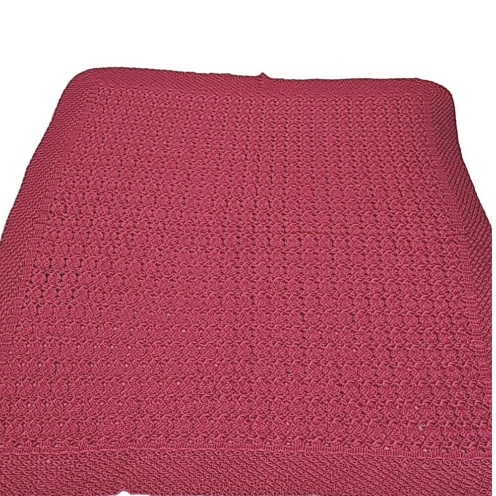 Beautiful Hand Crafted Crochet Afgan Magenta Color Nice Pattern Queen 70" x 62"